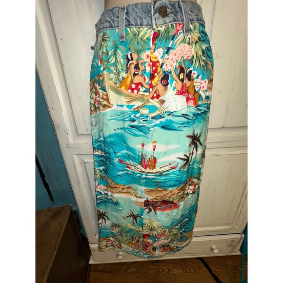 VINTAGE 90's NWT FRED SEGAL MAXOU LEVIS WAIST HAWAIIAN PRINT SKIRT XS - Picture 5 of 10